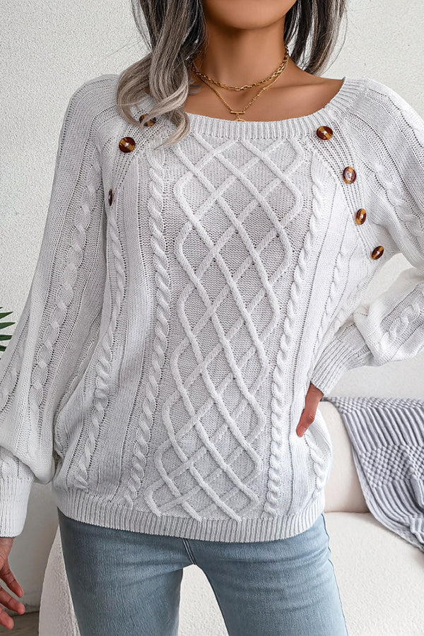 Lilipretty Sweet Life Button Cable Knit Sweater