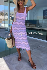Lilipretty Feel The Breeze Knit Hollow Out Colorblock Midi Dress