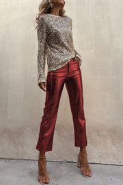 Lilipretty Lilipretty Sinclair Metallic Faux Leather High Rise Pocketed Straight Pants