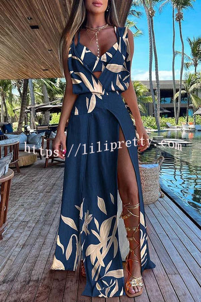Lilipretty Sweet By The Sea Printed Slit Cover-Up Maxi Dress