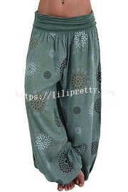 Lilipretty Digital Print Elastic Waist Pleated Long Pants
