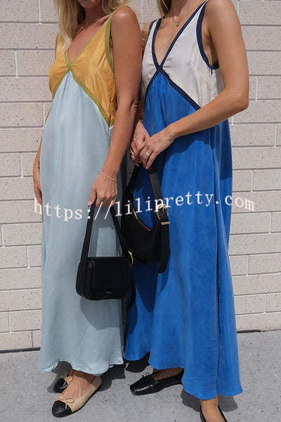 Perfect for Summer Weddings Satin Contrast Colour Relaxed Maxi Dress