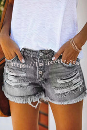 Lilipretty Trendy Ripped Fringed Denim Shorts