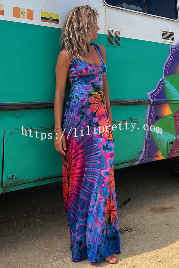 La Bamba Tie-dye Print Back Lace-up Stretch Maxi Dress lilipretty La Bamba Tie-dye Print Back Lace-up Stretch Maxi Dress lilipretty