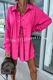 Lilipretty Count on Cozy Pocketed Oversized Shirt and Shorts Three Pieces Set