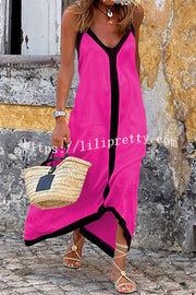 Lilipretty® Traveling The Horizon Satin Colorblock Strap Loose Maxi Dress