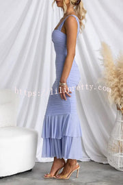 Solid Color High Waist Pleated Mermaid Dress